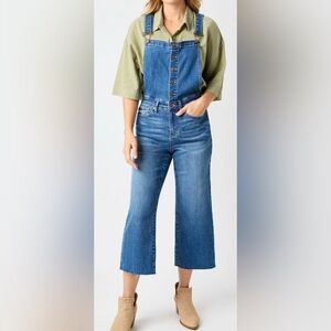 Judy Blue Medium Wash Denim High Rise Crop Wide Leg Overalls